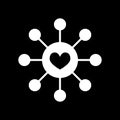 Connected loving heart line icon, solid vector sign, linear style pictogram isolated on black. Hub and spoke with heart