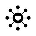 Connected loving heart line icon, solid vector sign, linear style pictogram isolated on white. Hub and spoke with heart