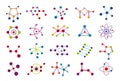 Connected molecules. Color molecular structure, connection model dna interaction, biochemistry particle connect diagram