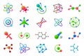 Connected molecules. Structure molecule, logo medical science. Isolated chemical symbols, technology logotype. Colorful