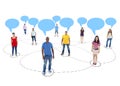 Connected Multi-Ethnic People with Empty Speech Bubbles Above