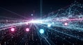 Connected Network Nodes and Data Flow Visualization with Glowing Lines Royalty Free Stock Photo