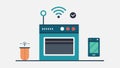 Connected Oven An oven with WiFi connectivity symbols featuring a digital control panel that shows cooking settings and Royalty Free Stock Photo