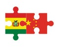 Puzzle of flags of Bolivia and China, vector Royalty Free Stock Photo