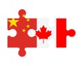 Puzzle of flags of China and Canada, vector