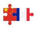 Puzzle of flags of China and France, vector