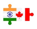 Puzzle of flags of India and Canada, vector