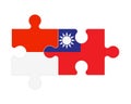 Puzzle of flags of Indonesia and Taiwan, vector