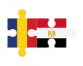 Puzzle of flags of Romania and Egypt, vector