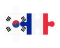 Puzzle of flags of South Korea and France, vector