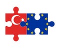 Puzzle of flags of Turkey and European Union, vector