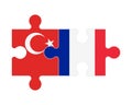 Puzzle of flags of Turkey and France, vector