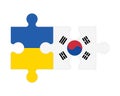 Puzzle of flags of Ukraine and South Korea, vector