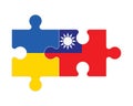 Puzzle of flags of Ukraine and Taiwan, vector