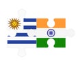 Puzzle of flags of Uruguay and India, vector