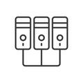 Connected servers, icon in line design. Connected, servers, network, data, storage, computing, system on white
