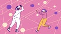 Connected in VR: People Engaging in Virtual Reality Interaction, vector design Generative AI Royalty Free Stock Photo