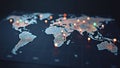 Connected way marks or highlighted points, show the way to the desired destination on a route on a world map