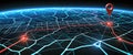 Connected waymarks or highlighted points, show the way to the desired destination on a route on a map or in a landscape
