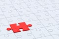 Connected white puzzle jiggle pieces and one of red color. Educational games. Hobby and leisure Royalty Free Stock Photo