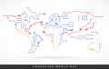 Connected world map abstract technology background vector - connect the world concept lines Royalty Free Stock Photo