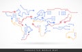 Connected world map abstract technology background vector - connect the world concept lines