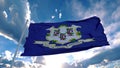 Connecticut flag on a flagpole waving in the wind in the sky. State of Connecticut in The United States of America. 3d Royalty Free Stock Photo