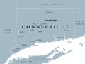 Connecticut, gray political map, State of Connecticut, CT