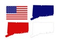 Connecticut maps with USA flag - southernmost state in the New England region of the United States