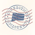 Connecticut Stamp Postal. Map Silhouette Seal. Passport Round Design. Vector Icon. Design Retro Travel.
