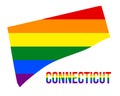 Connecticut State Map in LGBT Rainbow Flag Comprised Six Stripes With Connecticut LGBT Text Royalty Free Stock Photo