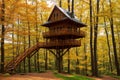 In Connecticut, there is an Autumn treehouse in the sky.