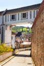 Connecting corridor, covered bridges between the Minorite Monastery and Historical Parks, Castle Cesky Krumlov, Czechia Royalty Free Stock Photo