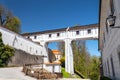Connecting corridor, covered bridges between the Minorite Monastery and Historical Parks, Castle Cesky Krumlov, Czechia Royalty Free Stock Photo