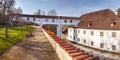 Connecting corridor, covered bridges between the Minorite Monastery and Historical Parks, Castle Cesky Krumlov, Czechia Royalty Free Stock Photo