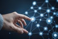 Connecting the dots mans hand interacting with a digital network Royalty Free Stock Photo