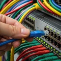 Connecting Ethernet Cable to Network Switch Royalty Free Stock Photo