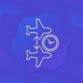 connecting flight, transit time line vector icon