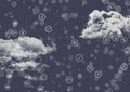 Connecting icons with clouds in background