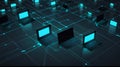 Connecting Laptops Across Network with Glowing Digital Interface Royalty Free Stock Photo