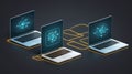 Connecting Laptops Displaying Abstract Network Graphics Royalty Free Stock Photo