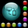 Connecting mobile to desktop icons in color illuminated glass buttons