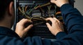 connecting power cables in a server rack system Royalty Free Stock Photo