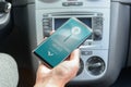 Connecting smart phone to the car audio system Royalty Free Stock Photo