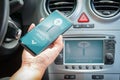 Connecting smart phone to the car audio system Royalty Free Stock Photo