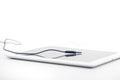 Connecting Stereo Jack To Tablet Device Royalty Free Stock Photo