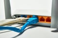 Connecting to a router, network cables connected to a router. Royalty Free Stock Photo