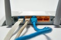 Connecting to a router, network cables connected to a router. Royalty Free Stock Photo