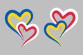 Connecting two hearts in the colors of Polish and Ukrainian flags Royalty Free Stock Photo