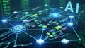 Connecting various glowing nodes resembling a neural network or Royalty Free Stock Photo